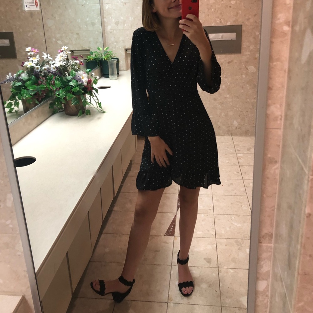 Black Polka Dot Wrap Dress